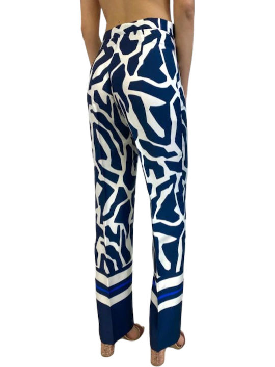 Women's Fabric Trousers Relaxed Fit Blue/White