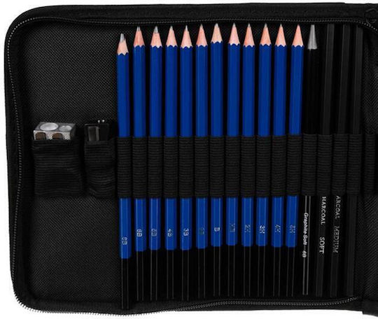 Set de desenat și schițat în creion Malatec, accesorii grafit și cărbune, 32 piese