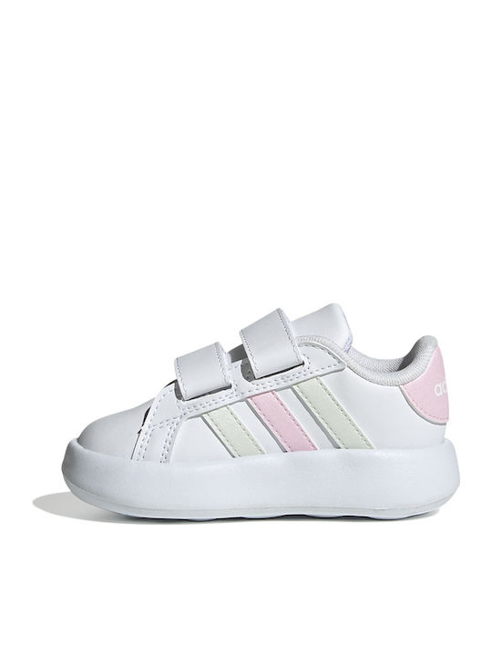 Grand Court 2.0 Kids Sneakers with Hoop & Loop Closure Cloud White / Crystal Jade / Clear Pink
