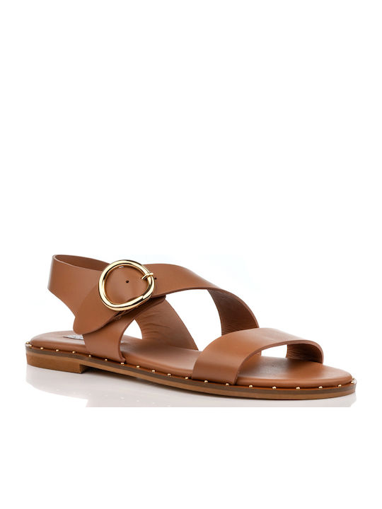 Leather Women's Flat Sandals in Brown Color