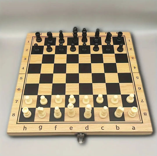 Zola Wooden Chess and Board Game Set Plastic Pieces 2 Dice 23x23 Cm Brown Black