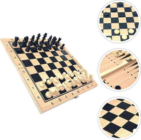 Zola Wooden Chess and Board Game Set Plastic Pieces 2 Dice 23x23 Cm Brown Black