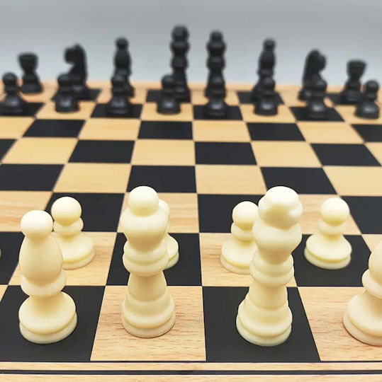 Zola Wooden Chess and Board Game Set Plastic Pieces 2 Dice 23x23 Cm Brown Black