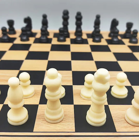 Zola Wooden Chess and Board Game Set Plastic Pieces 2 Dice 23x23 Cm Brown Black