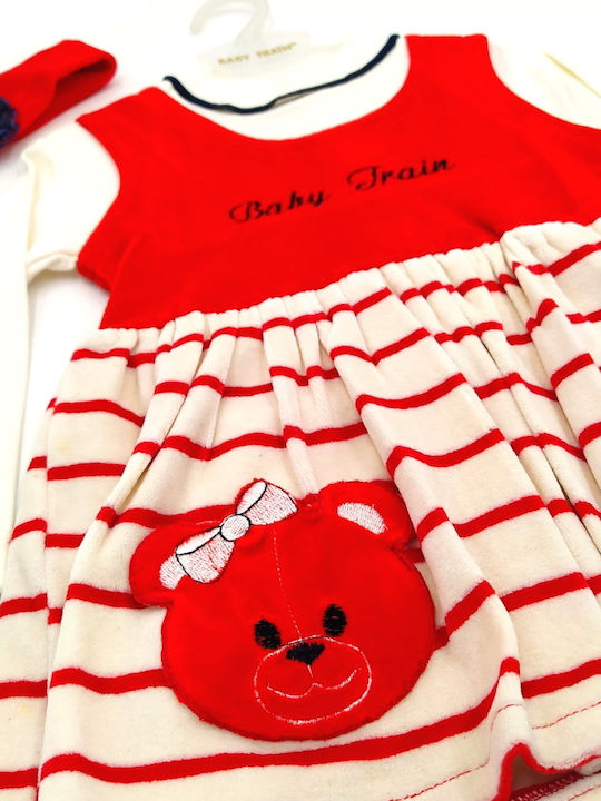 Baby Zug Samt Kleid, Bluse & Haarband Rot