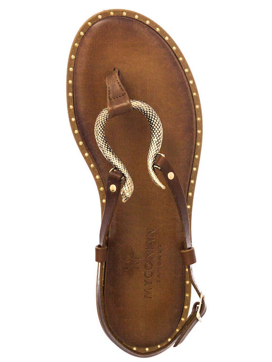 Leder Flache Sandalen für Damen in Braun Farbe