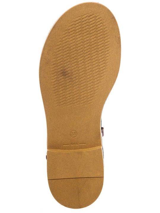 Leder Flache Sandalen für Damen in Braun Farbe
