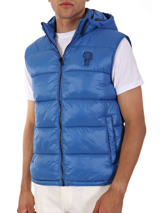 Karl Lagerfeld Sleeveless Jacket with Detachable Hood Logo Rue Blue