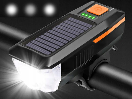 Слънчев комплект предна светлина за велосипед с клаксон и звънец Ubx Led 3 режима на осветление Usb 6 песни 11x3.5x4 см Черен