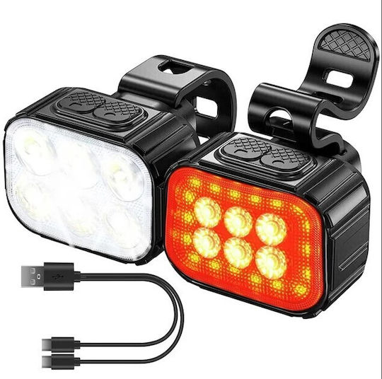 Bicycle Light Set Zola Front Rear Usb Ip65 Usb Type-c Cable Square Pattern 6 Lighting Modes