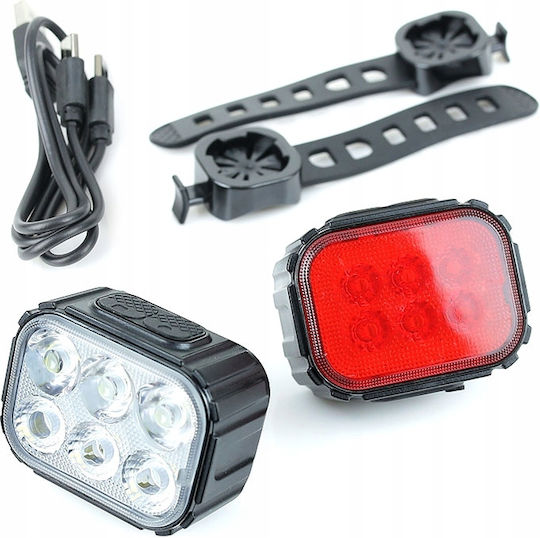 Bicycle Light Set Zola Front Rear Usb Ip65 Usb Type-c Cable Square Pattern 6 Lighting Modes