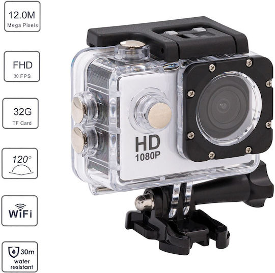 Mercaton 32GB Cameră de Acțiune Full HD (1080p) Subacvatică (cu Carcasă) cu Ecran 2" și Wi-Fi Argintie