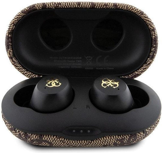 Guess 4G PU Metal Logo In-ear Bluetooth Handsfree Earphones with Charging Case Brown