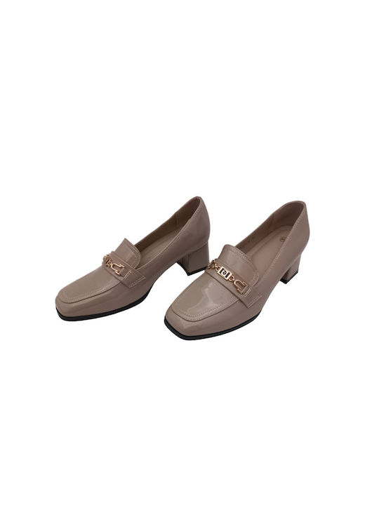 Plato Patent Leather Women's Moccasins in Beige Color