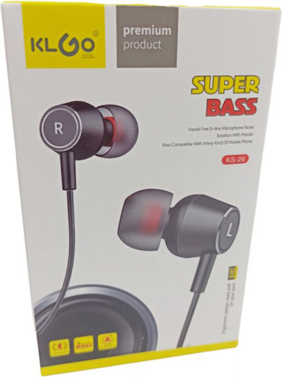 KLGO KS-26 In-ear Handsfree με Βύσμα 3.5mm Μαύρο