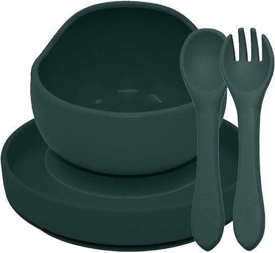 Petite & Mars Feeding Set made of Silicone with Non-slip Base Green for 6+ months