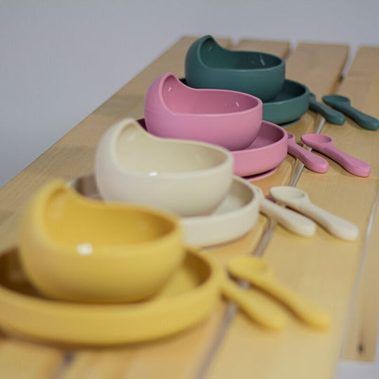 Petite & Mars Feeding Set made of Silicone with Non-slip Base Green for 6+ months