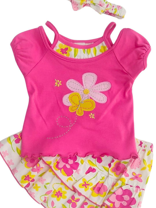 Baby Train Kids Set with Skirt Summer 3pcs Fuchsia