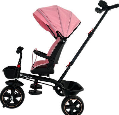 Kids Tricycle Convertible, With Storage Basket, Sunshade & Push Handle Pink