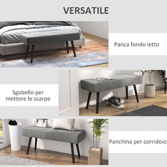 Velvet Upholstered Bench Stool Gray 100x36x45cm