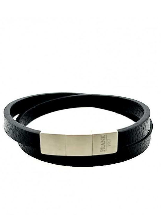 Frank 1967 Dark Black Leather & Steel Mens Bracelet 7FB-13-06-0096 Brand bracelets