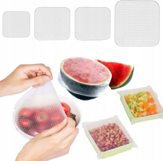 Set 4 Universelle Lebensmitteldeckel Zola Hochtemperaturbeständiges Silikon Transparent Verschiedene Größen
