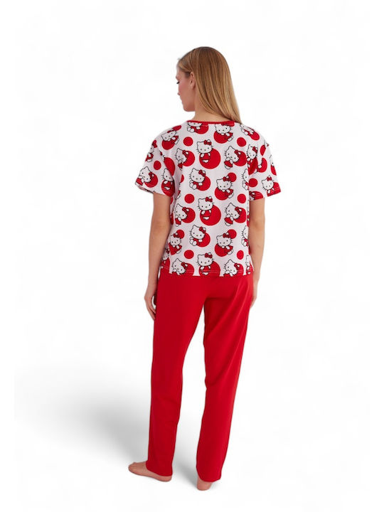 Hello Kitty Sommer Damen Pyjama-Set Rot