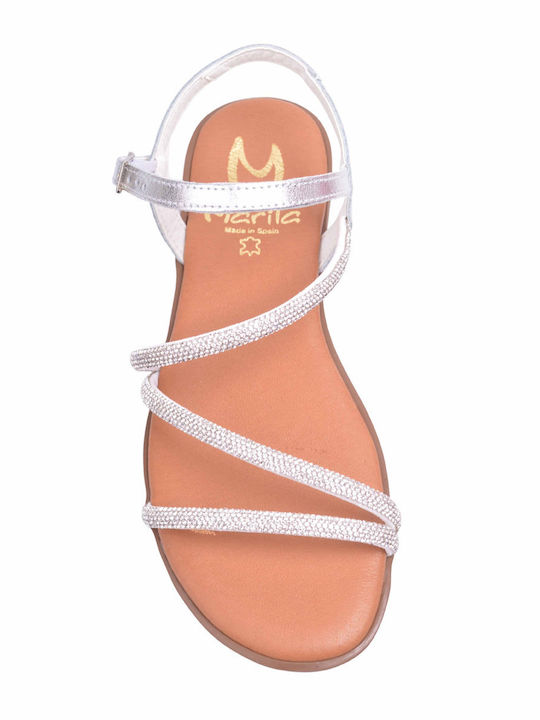 Marila Footwear Leather Women's Flat Sandals in Silver Color