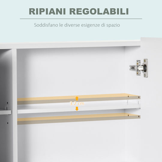 Kleankin Bathroom Mirror Led with Shelf & Cabinet 90x15cm White