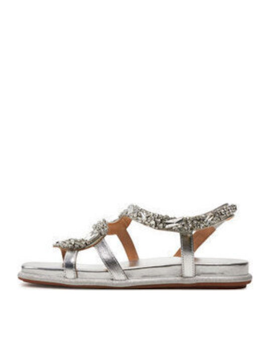 Flache Sandalen für Damen in Silber Farbe