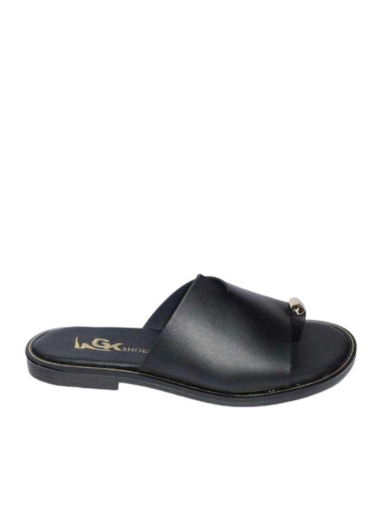 Leather Women's Flat Sandals in Black Color