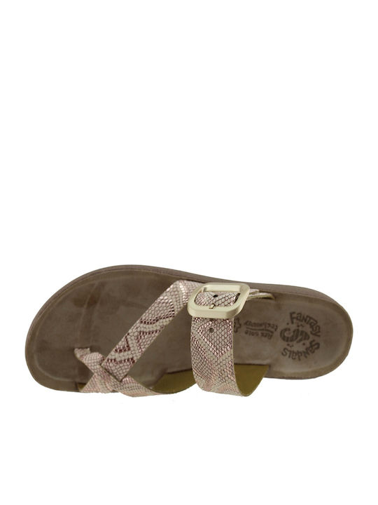 Leather Women's Flat Sandals Rosegold Lizard