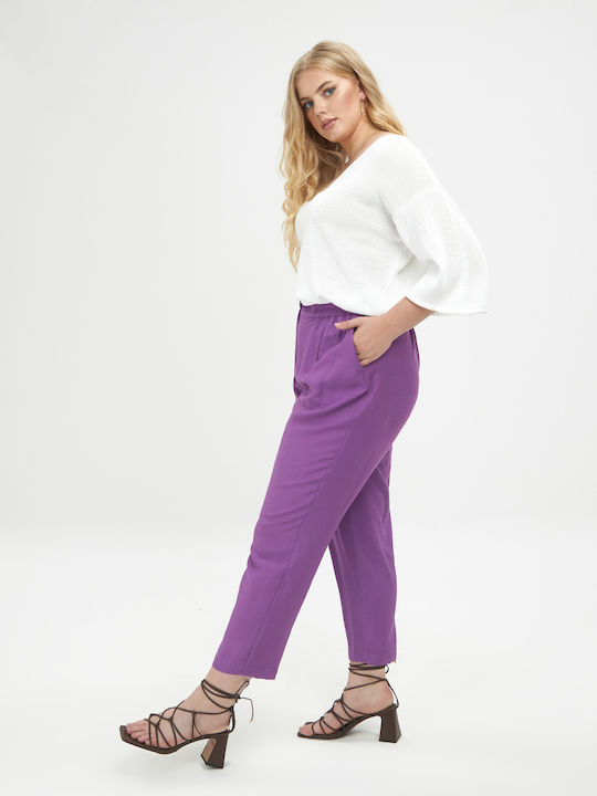 Mat Fashion Women's Fabric Trousers with Elastic in Carrot Fit Purple