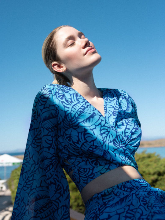 Desiree Women's Blouse Long Sleeve with V Neckline Blue