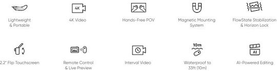 Insta360 GO 3S Standard Edition 64GB Action Camera 4K Ultra HD 360° Capture Underwater Midnight Black with Screen 2" and Wi-Fi Black
