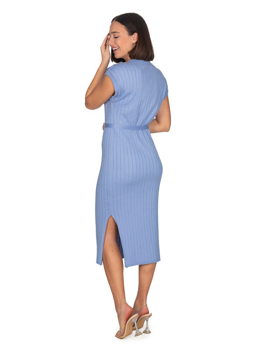 Rochii De Vară Pentru Femei Midi Rochie Tricotată Albastru Deschis