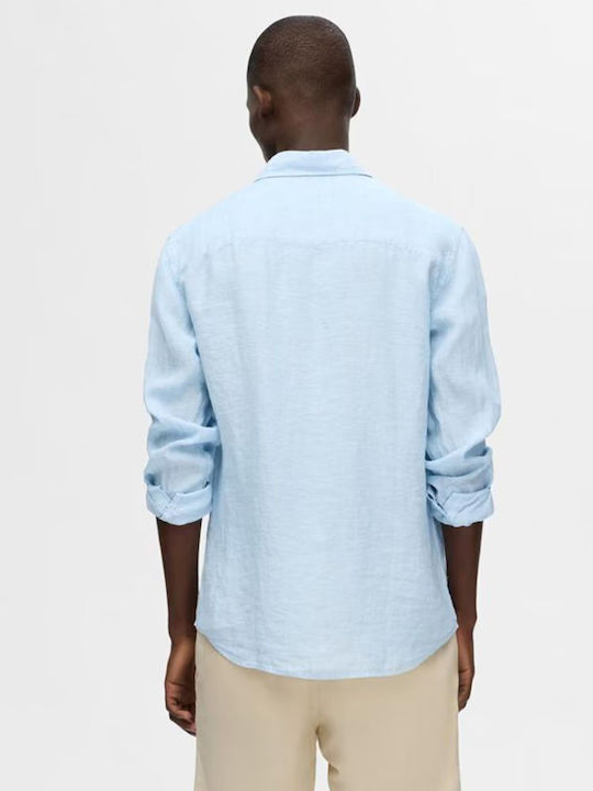 Selected Homme Men's Shirt Long Sleeve Linen Blue