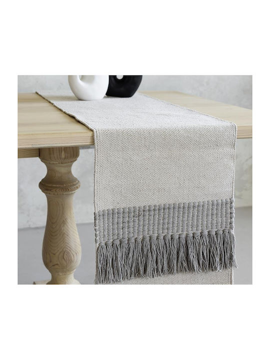 Nima Runner Cotton Innes Ecru (#F5F5DC), Grey (#808080) 40x160cm