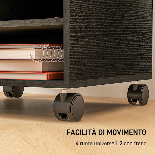 Homcom Printer Stand with 2 Wooden Shelves and Wheels for Office Study 47x40x22.5cm Black