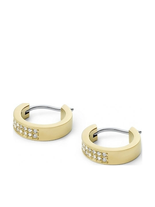 Fossil Earrings Hoops made of Steel Gold Plated with Stones