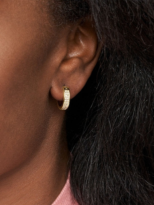 Fossil Earrings Hoops made of Steel Gold Plated with Stones