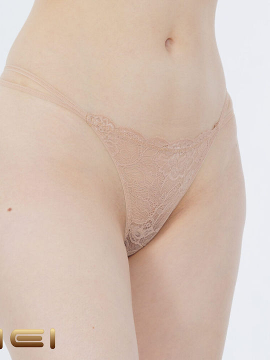 MEI Women's String 2Pack with Lace Beige