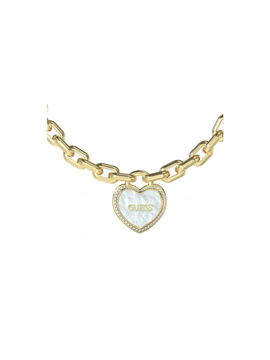 Guess Necklace with design Heart from Gold Plated Steel with Pearls