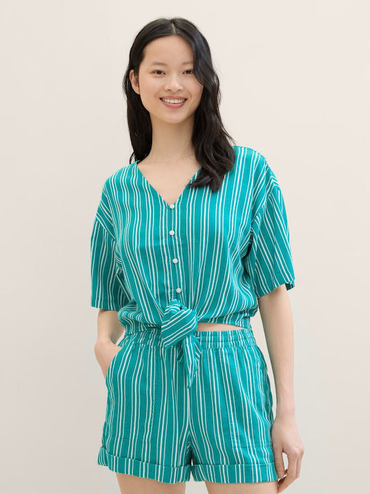 Tom Tailor Women's Striped Long Sleeve Shirt Green