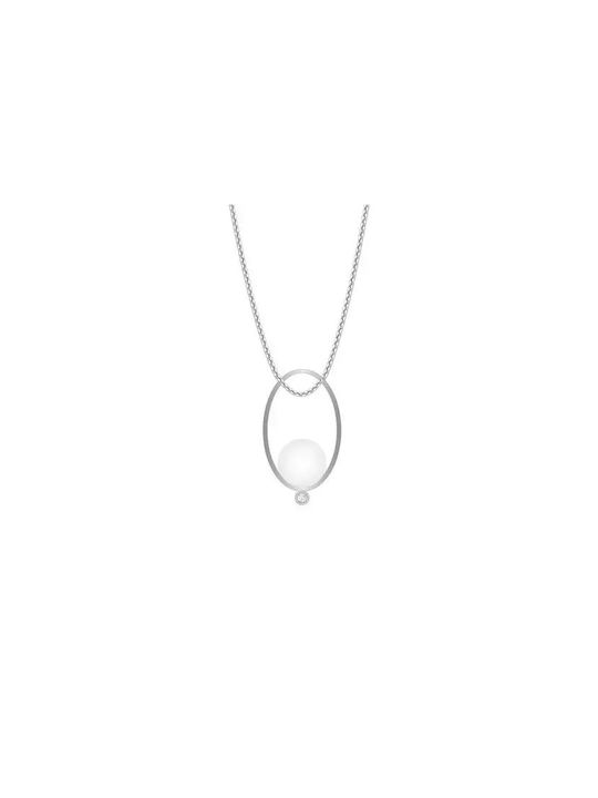 Skagen Agnethe White Glass Pearl Pendant Ladies` Necklace Stainless Steel SKJ1608040 Brand Necklaces & Hangers