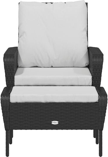 Outdoor-Sessel Rattan Black Velvet-Black Metal mit Kissen 69x78x88εκ.