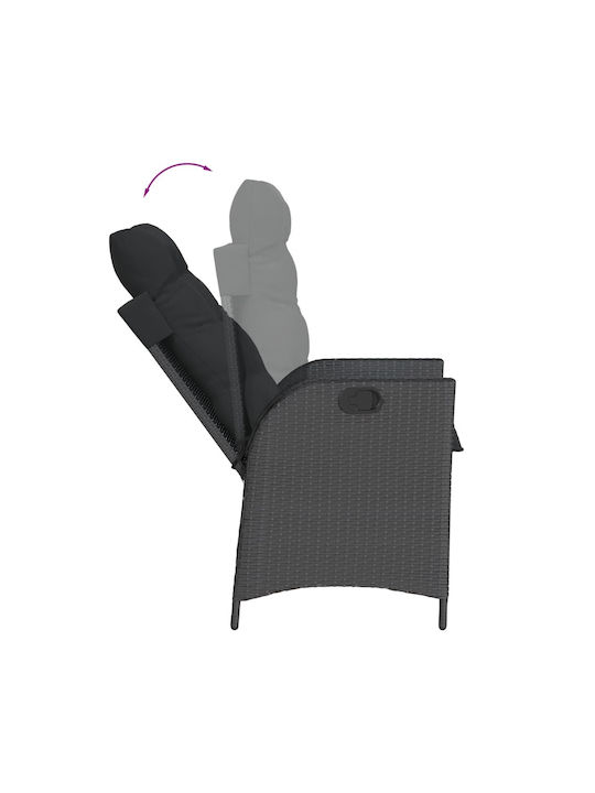 Outdoor-Sessel Rattan Black Velvet-Black Metal mit Kissen 57x61x93εκ.