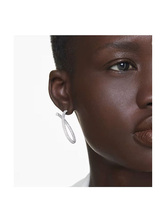 Swarovski Single Steel Hoop Earrings with Grey Stones