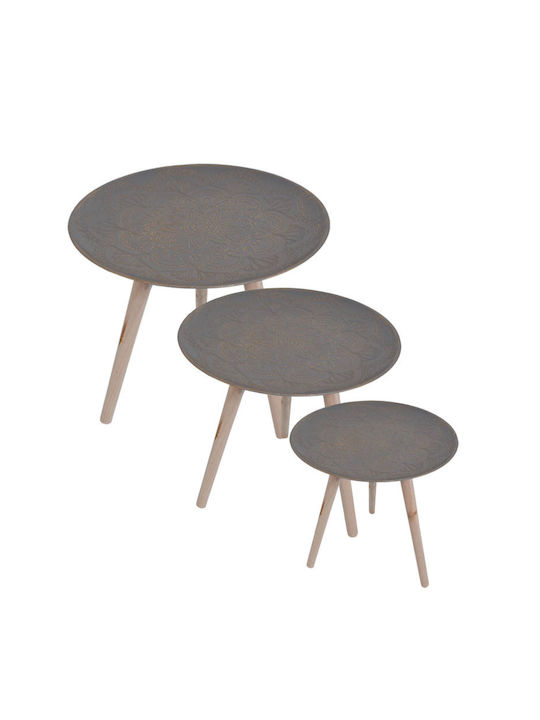 Round Side Table Small Wooden Grey / Gold L40xW40xH38cm.