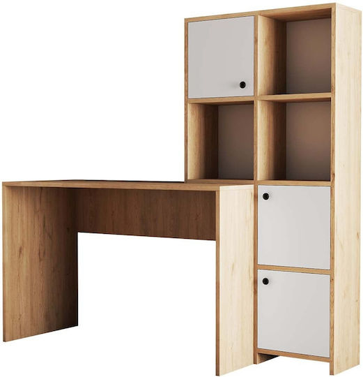 Desk Vorrei Wooden with Bookshelf White 157x25x146cm